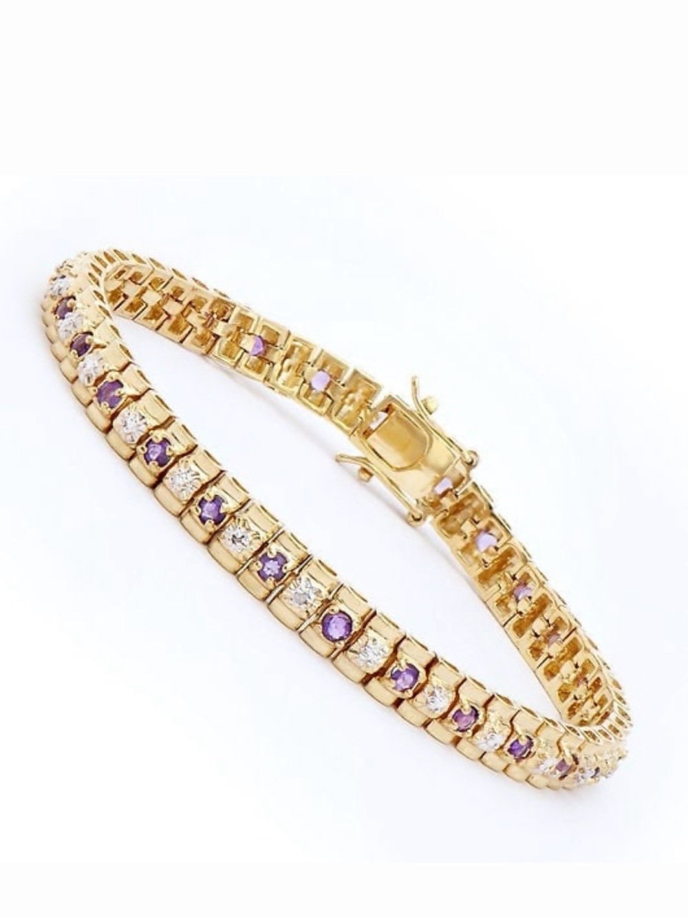 2.05 Cts Natural Amethyst & Diamonds bracelet- 18k gold plated